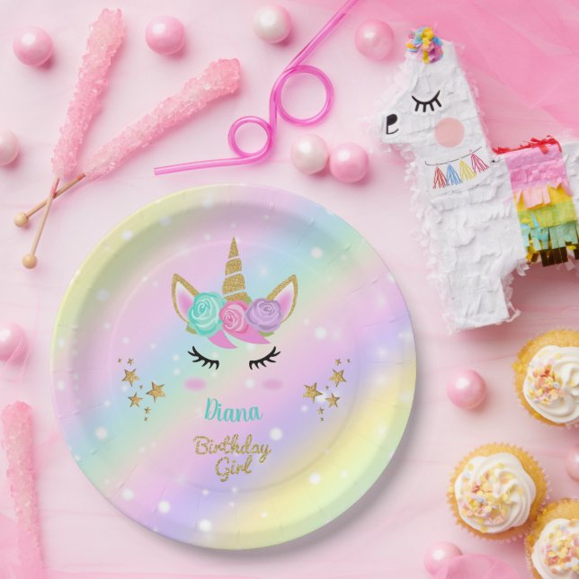 Unicorn Magical Party Girl mit Namen Pappteller (Party)