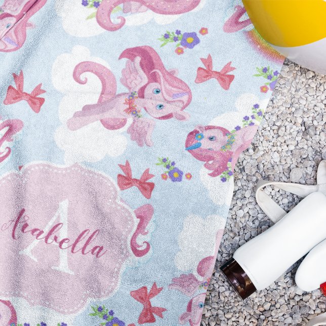 Unicorn Magical Pink Girly Rainbow Monogram Strandtuch (Magical Pink Girly Unicorn Rainbow Monogram Beach Towel)