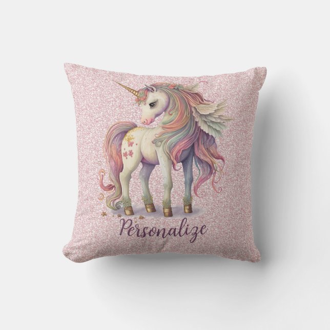 Unicorn Magische Regenbogenfarben Rosa Glitzer Kissen (Vorderseite)