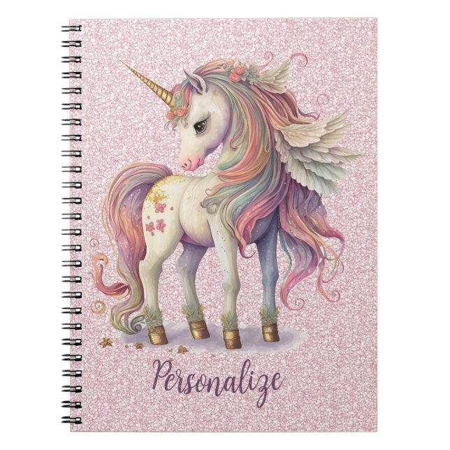 Unicorn Magische Regenbogenfarben Rosa Glitzer Notizblock (Vorderseite)