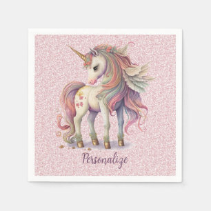 Unicorn Magische Regenbogenfarben Rosa Glitzer Serviette