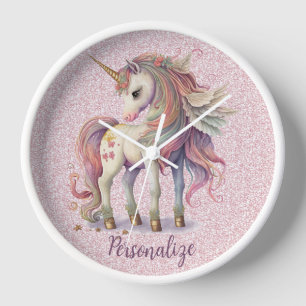 Unicorn Magische Regenbogenfarben Rosa Glitzer Uhr
