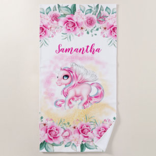 Unicorn magischen rosa Rosen, die heiligen Mädchen Strandtuch
