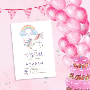 Unicorn Magischer Regenbogen Wasserfarbe Geburtsta Einladung