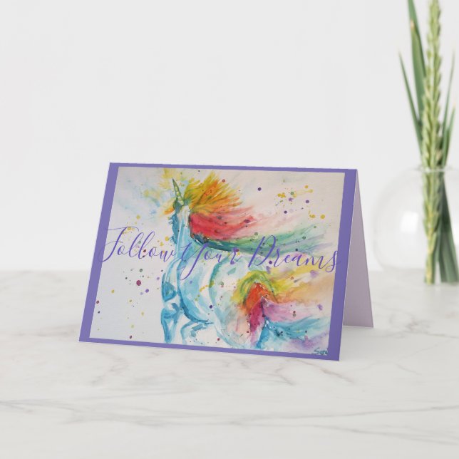 Unicorn-Malerei Folgen Sie Ihren Träumen Geburtsta Karte (Vorderseite)