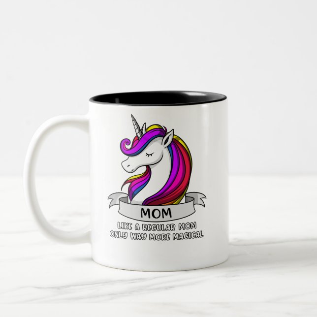 Unicorn-Mama Mamacorn Mutter magisch Zweifarbige Tasse (Links)