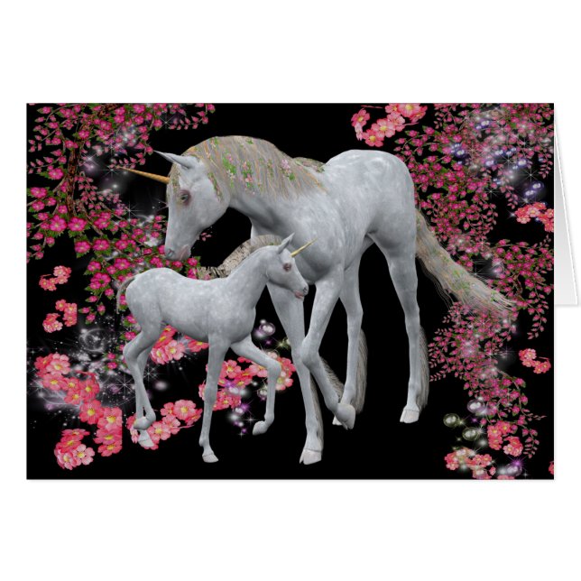 Unicorn Mare Baby Fantasy Horse Foto Card (Vorderseite (Horizontal))