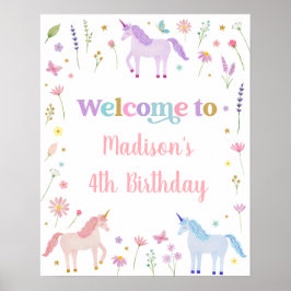 Unicorn Meadow Pastel Pink Gold Geburtstag Poster