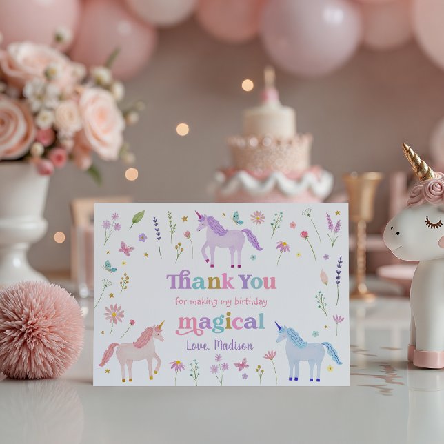 Unicorn Meadow Pastel Pink Gold Thank You Dankeskarte (Von Creator hochgeladen)
