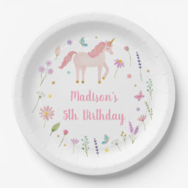 Unicorn Meadow Pastel Pink Purple Birthday Pappteller