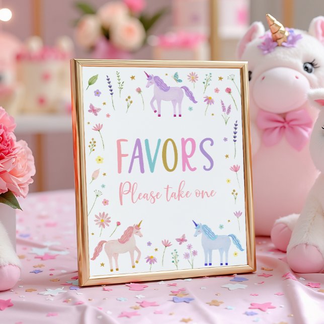Unicorn Meadow Pink Pastel Birthday Favor Sign Poster (Von Creator hochgeladen)
