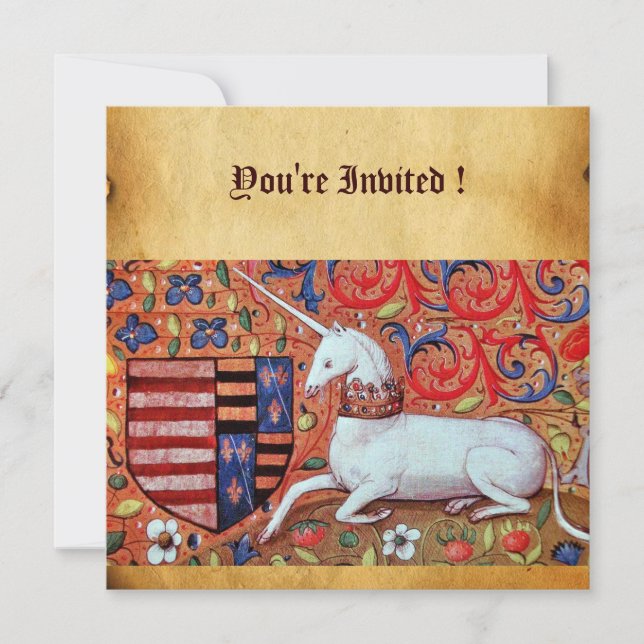 UNICORN MEDIEVAL FANTASY BLUME, FLORALPARKPLATZ EINLADUNG (Vorderseite)