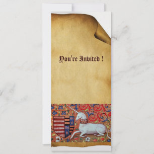 UNICORN MEDIEVAL FANTASY FLORAL PARCHPearl Einladung