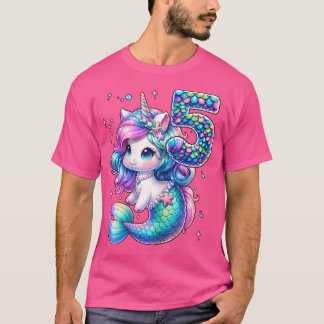Unicorn Mermaid 5th Birthday 5 Year Old Party Girl T-Shirt