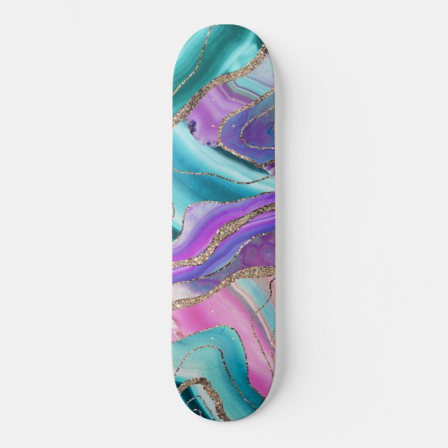 Unicorn Mermaid Agate Glitzer Glam #1 #marmor Skateboard (Vorderseite)