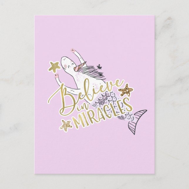 Unicorn Mermaid Moderne Trendy Glauben an Wunder Postkarte (Vorderseite)