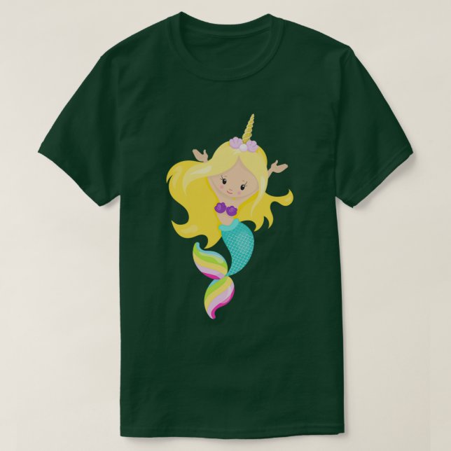 Unicorn Mermaid Niedlich Mermaid Blonde Hair Musch T-Shirt (Design vorne)