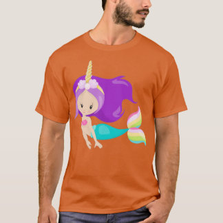 Unicorn Mermaid Niedlich Mermaid Lila Hair Muschel T-Shirt