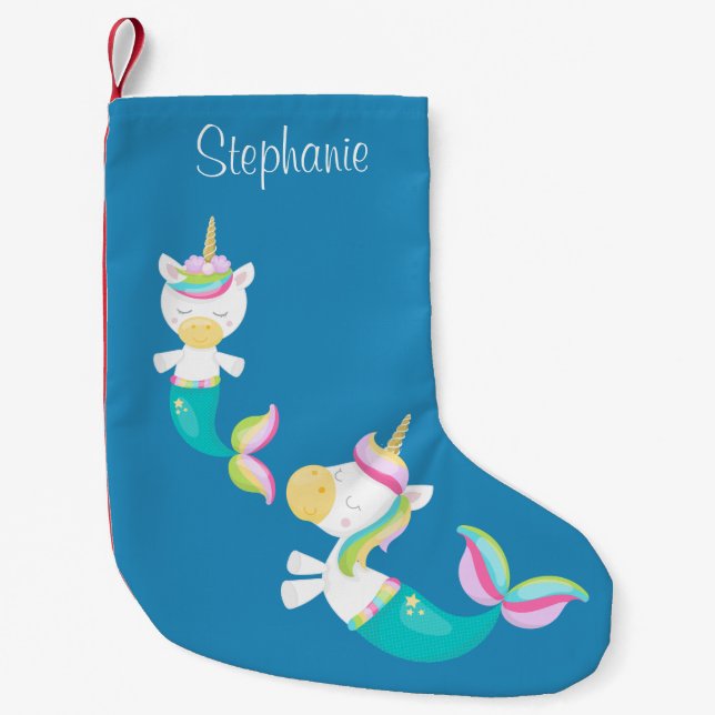 Unicorn Mermaid Niedlich Personalisiert Kleiner Weihnachtsstrumpf (Vorderseite)