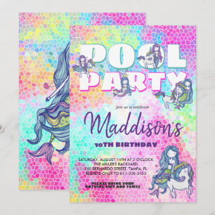 Unicorn & Mermaid Pool Party Einladung