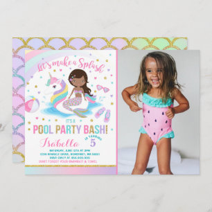 Unicorn & Mermaid Pool Party Geburtstag Einladung