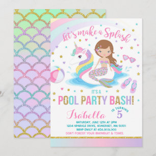 Unicorn & Mermaid Pool Party Geburtstag Einladung