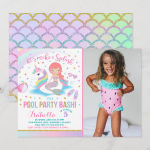 Unicorn & Mermaid Pool Party Geburtstag Einladung