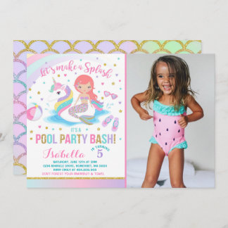 Unicorn & Mermaid Pool Party Geburtstag Einladung