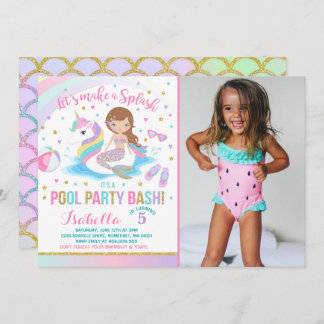 Unicorn & Mermaid Pool Party Geburtstag Einladung