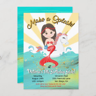 Unicorn Mermaid Pool Party Geburtstagsparty Einladung