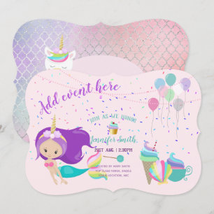 Unicorn Mermaid Princess Birthday Einladungen