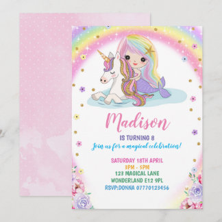 Unicorn Mermaid zum Geburtstag Einladung