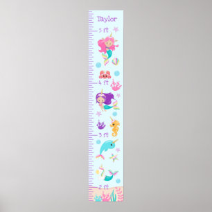 Unicorn Mermaids Growth Chart Light Skin Tone Poster
