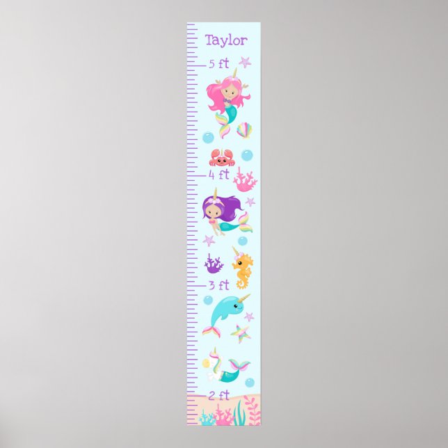 Unicorn Mermaids Growth Chart Light Skin Tone Poster (Vorne)