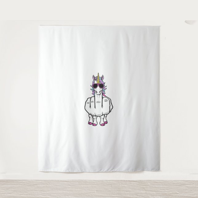 Unicorn Middle Finger Funny Magical Offensive Rude Wandteppich (Vorderseite)