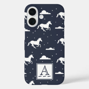 Unicorn Midnight Sky Muster Monogram iPhone 16 Hülle