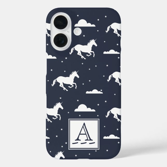 Unicorn Midnight Sky Muster Monogram Case-Mate iPhone Hülle (Rückseite)