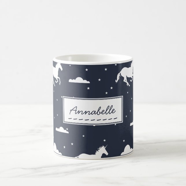Unicorn Midnight Sky Muster Personalisiert Blue Kaffeetasse (Mittel)