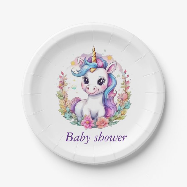 Unicorn Minimalistisch Baby Dusche Pappteller (Vorderseite)