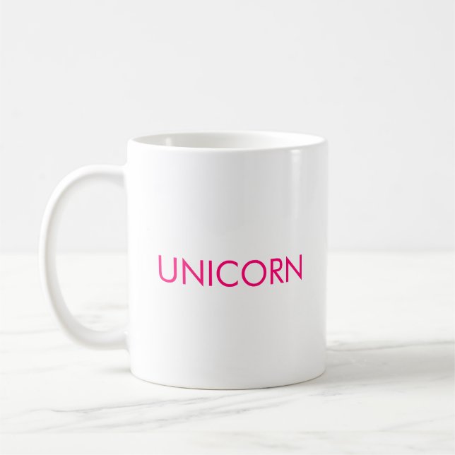 "Unicorn", minimalistisch, heiß rosa Fuchsienweiß Kaffeetasse (Links)