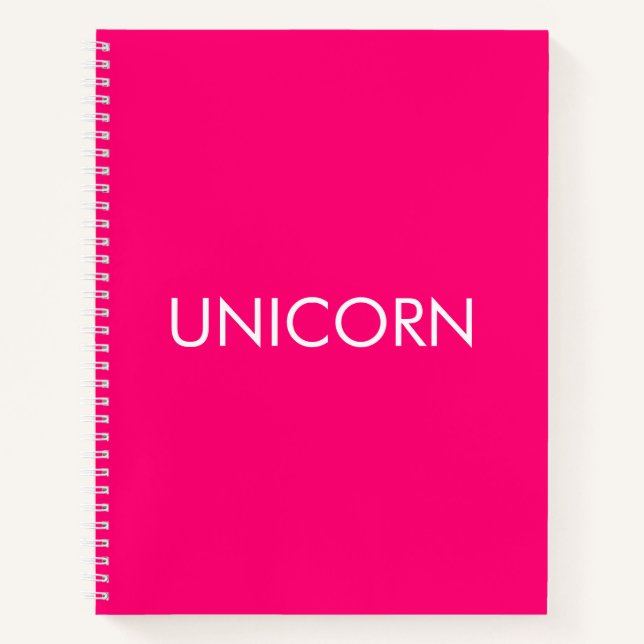 "Unicorn", minimalistisch, heiß rosa Fuchsienweiß Notizbuch (Vorderseite)