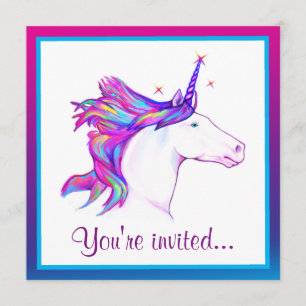 Unicorn mit Rainbow Mane Happy Geburtstag Einladung