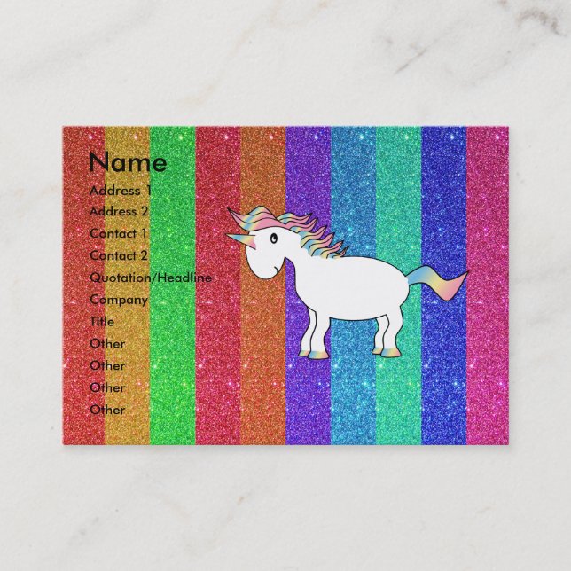 Unicorn mit Regenbogen-Glitterstreifen Visitenkarte (Vorderseite)