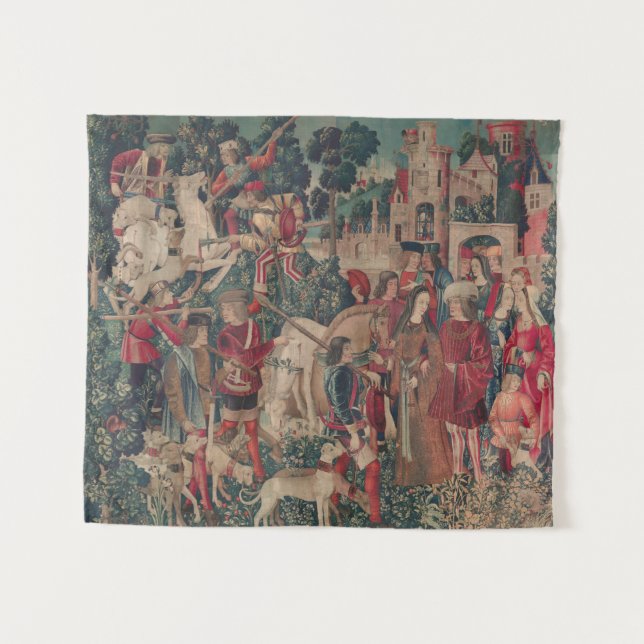 Unicorn Mittelalter Kunst, Dichtung und Musik Wandteppich (Vorderseite (Horizontal))