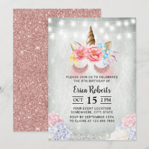 Unicorn Moderne Rose Gold Glitzer Magischer Geburt Einladung