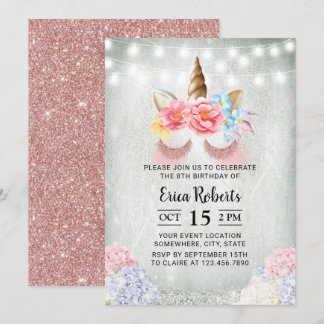 Unicorn Moderne Rose Gold Glitzer Magischer Geburt Einladung