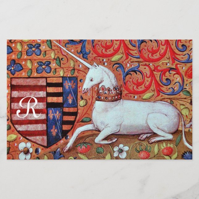 UNICORN MONOGRAM BROWN FLORAL PARCHMENT BRIEFPAPIER (Vorderseite)