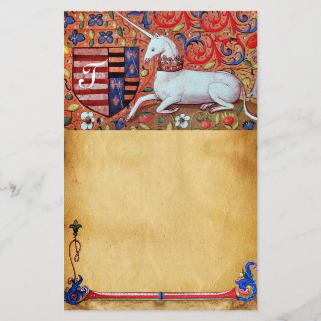 UNICORN MONOGRAM BROWN FLORAL PARCHMENT BRIEFPAPIER (Vorderseite)