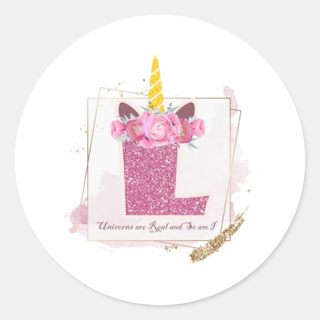 Unicorn Monogram L Custom Stickers (Vorderseite)