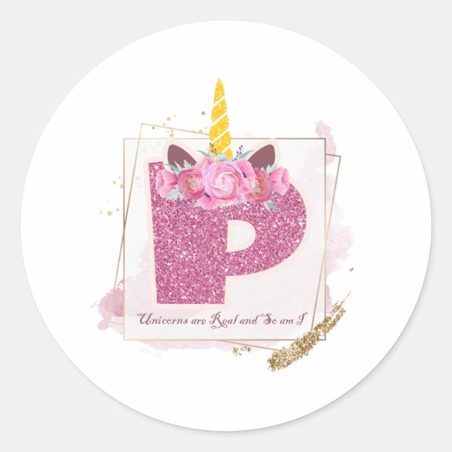 Unicorn Monogram P Custom Stickers (Vorderseite)